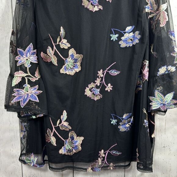 Catherines Black Floral Embroidered Mesh Blouse Womens 4X Elegant Boho Romantic - Picture 9 of 16